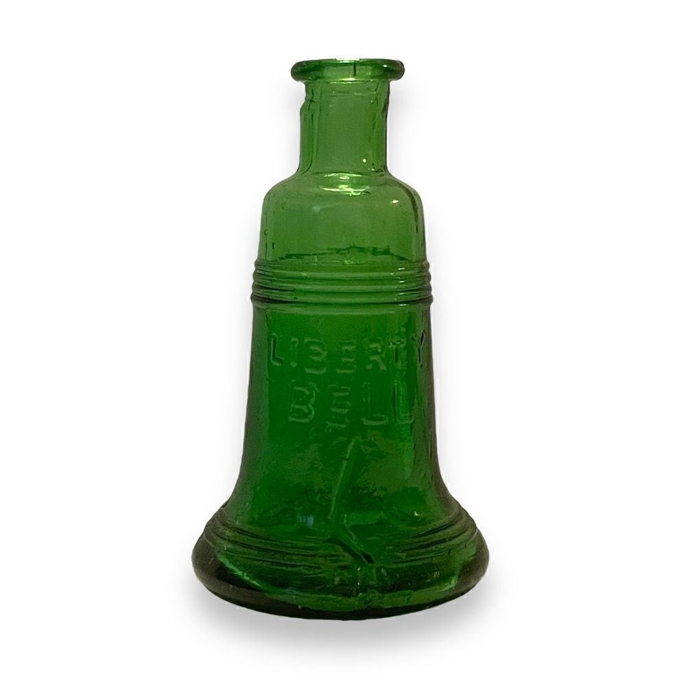 Vintage Wheaton Glass Liberty Bell Miniature Green Bottle